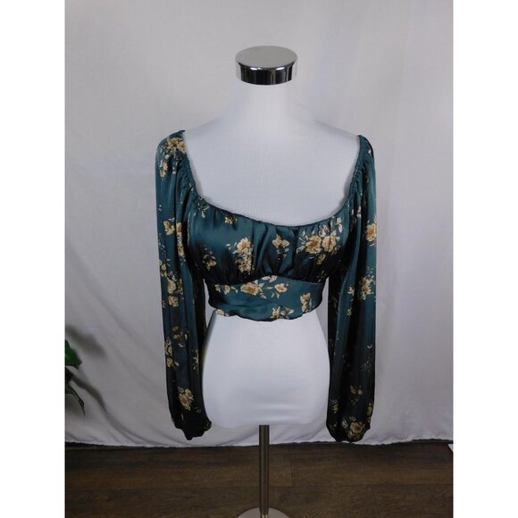 Altar'd State Blouse Womens Large Green Floral Tie Back Long Sleeve Delinca - Picture 8 of 12